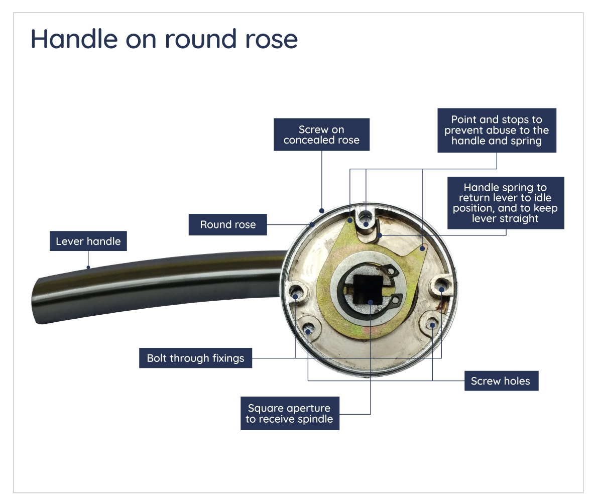 Parts of a door handle on rose